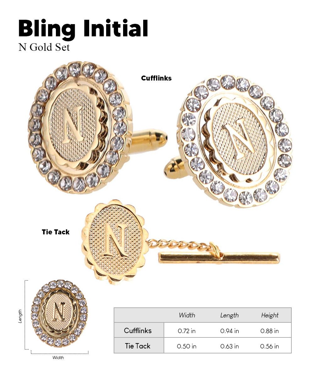 Vittorio Vico Bling Initial Cufflinks & Tie Tack Set in Gift Box - Suits You Sir - Gold - N