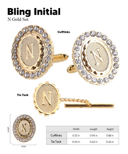 Vittorio Vico Bling Initial Cufflinks & Tie Tack Set in Gift Box - Suits You Sir - Gold - N