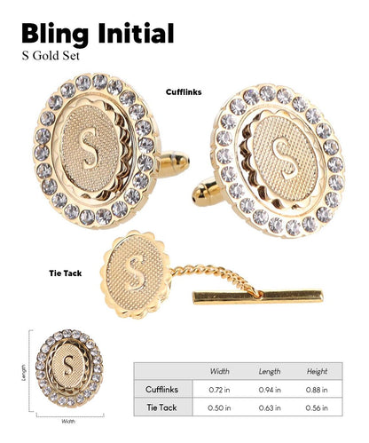 Vittorio Vico Bling Initial Cufflinks & Tie Tack Set in Gift Box - Suits You Sir - Gold - S