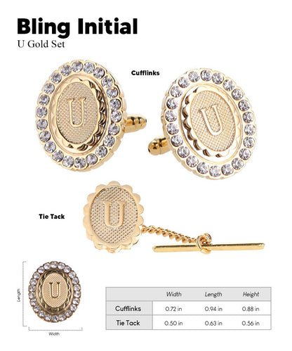 Vittorio Vico Bling Initial Cufflinks & Tie Tack Set in Gift Box - Suits You Sir - Gold - U