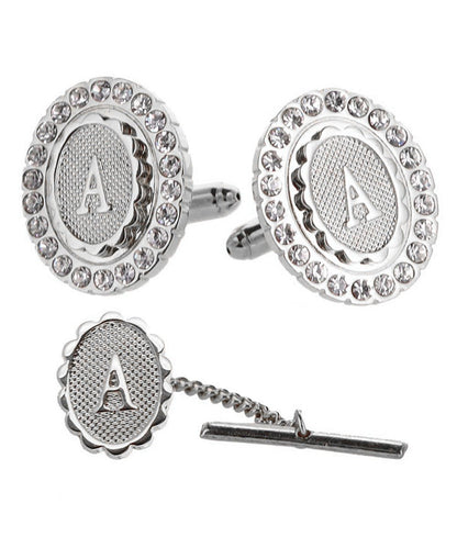 Vittorio Vico Bling Initial Cufflinks & Tie Tack Set in Gift Box - Suits You Sir - Silver - A