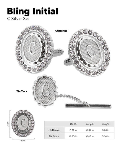Vittorio Vico Bling Initial Cufflinks & Tie Tack Set in Gift Box - Suits You Sir - Silver - C