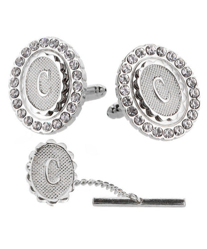 Vittorio Vico Bling Initial Cufflinks & Tie Tack Set in Gift Box - Suits You Sir - Silver - C