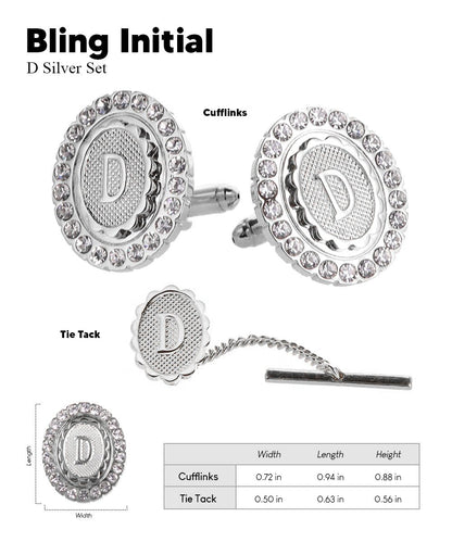 Vittorio Vico Bling Initial Cufflinks & Tie Tack Set in Gift Box - Suits You Sir - Silver - D