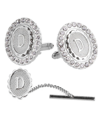 Vittorio Vico Bling Initial Cufflinks & Tie Tack Set in Gift Box - Suits You Sir - Silver - D