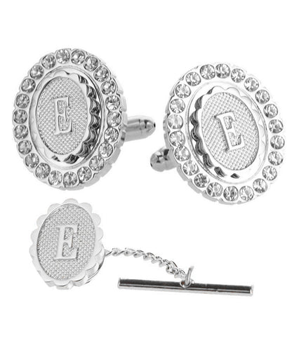 Vittorio Vico Bling Initial Cufflinks & Tie Tack Set in Gift Box - Suits You Sir - Silver - E