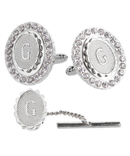 Vittorio Vico Bling Initial Cufflinks & Tie Tack Set in Gift Box - Suits You Sir - Silver - G
