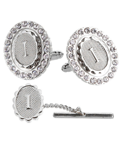 Vittorio Vico Bling Initial Cufflinks & Tie Tack Set in Gift Box - Suits You Sir - Silver - I