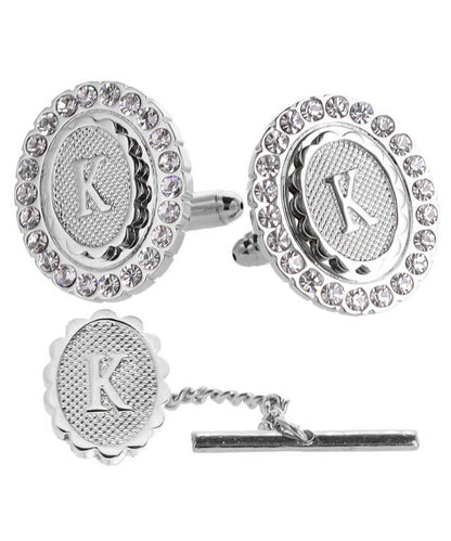 Vittorio Vico Bling Initial Cufflinks & Tie Tack Set in Gift Box - Suits You Sir - Silver - K