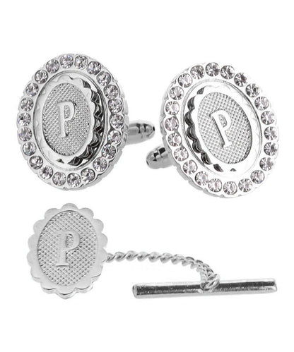 Vittorio Vico Bling Initial Cufflinks & Tie Tack Set in Gift Box - Suits You Sir - Silver - O