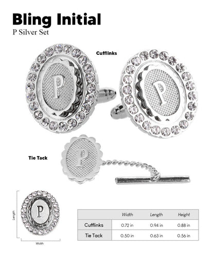 Vittorio Vico Bling Initial Cufflinks & Tie Tack Set in Gift Box - Suits You Sir - Silver - O