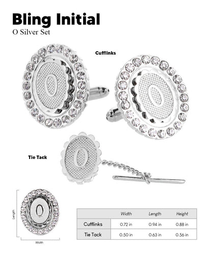 Vittorio Vico Bling Initial Cufflinks & Tie Tack Set in Gift Box - Suits You Sir - Silver - O