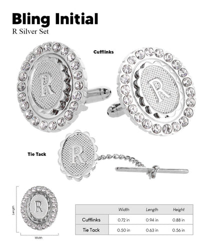 Vittorio Vico Bling Initial Cufflinks & Tie Tack Set in Gift Box - Suits You Sir - Silver - P