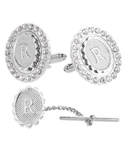 Vittorio Vico Bling Initial Cufflinks & Tie Tack Set in Gift Box - Suits You Sir - Silver - P