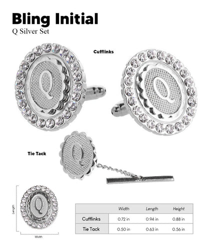 Vittorio Vico Bling Initial Cufflinks & Tie Tack Set in Gift Box - Suits You Sir - Silver - Q