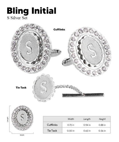 Vittorio Vico Bling Initial Cufflinks & Tie Tack Set in Gift Box - Suits You Sir - Silver - S