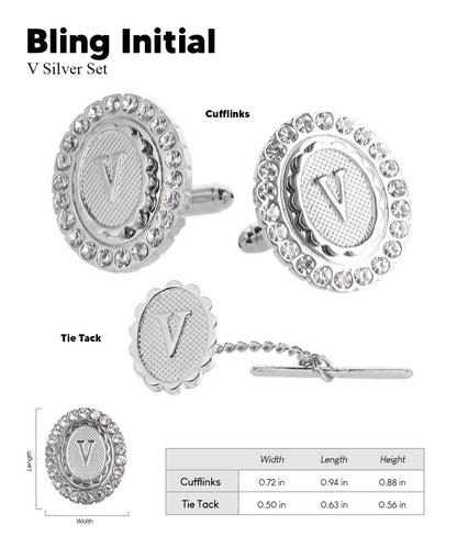 Vittorio Vico Bling Initial Cufflinks & Tie Tack Set in Gift Box - Suits You Sir - Silver - V