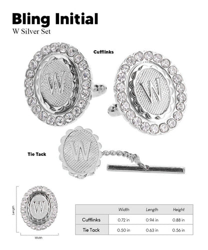 Vittorio Vico Bling Initial Cufflinks & Tie Tack Set in Gift Box - Suits You Sir - Silver - W