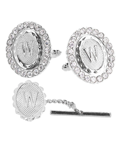 Vittorio Vico Bling Initial Cufflinks & Tie Tack Set in Gift Box - Suits You Sir - Silver - W