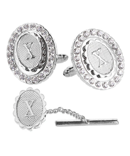Vittorio Vico Bling Initial Cufflinks & Tie Tack Set in Gift Box - Suits You Sir - Silver - X