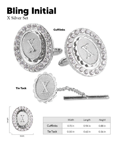 Vittorio Vico Bling Initial Cufflinks & Tie Tack Set in Gift Box - Suits You Sir - Silver - X