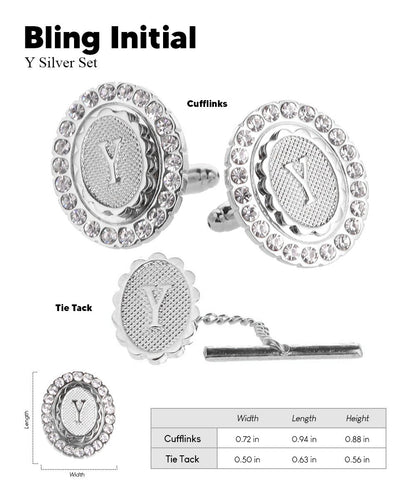 Vittorio Vico Bling Initial Cufflinks & Tie Tack Set in Gift Box - Suits You Sir - Silver - Y