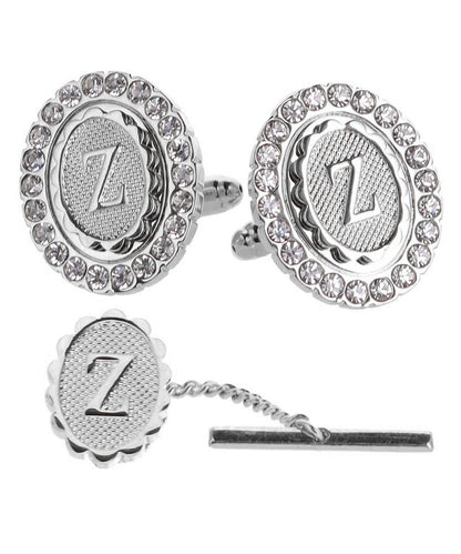 Vittorio Vico Bling Initial Cufflinks & Tie Tack Set in Gift Box - Suits You Sir - Silver - Z