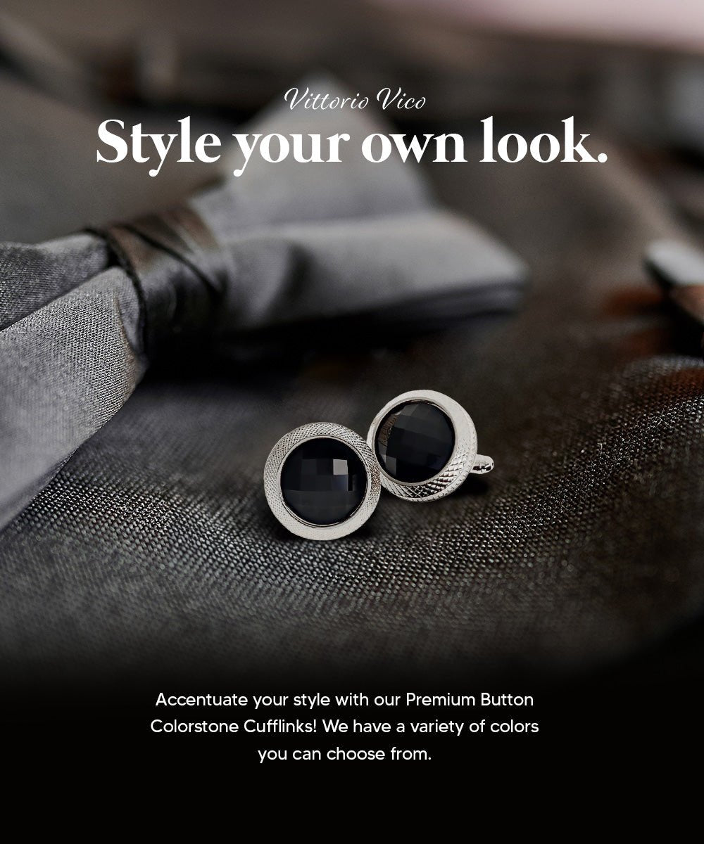 Vittorio Vico Button Colorstone Cufflinks: CL18XX Series - Suits You Sir - Black and Silver - 