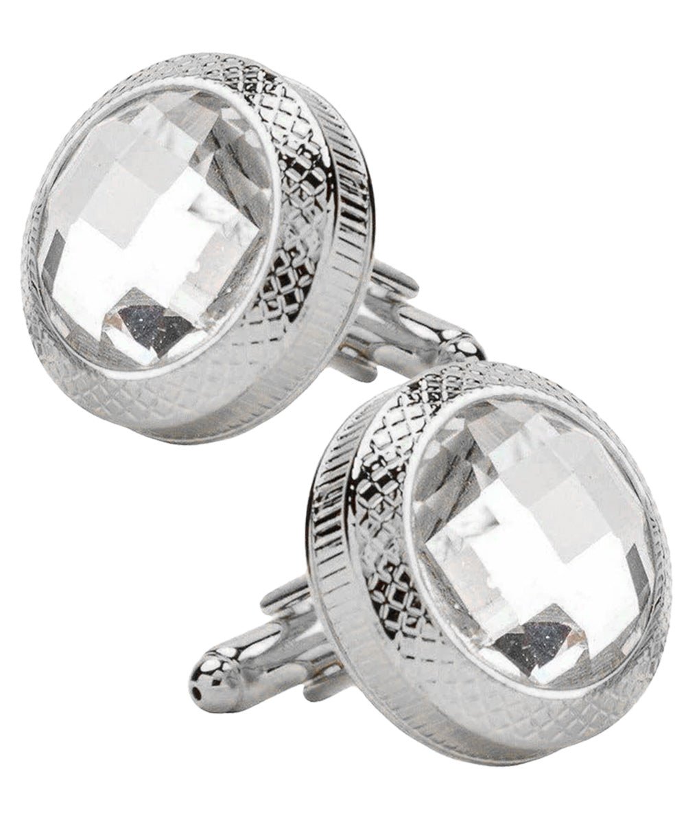 Vittorio Vico Button Colorstone Cufflinks: CL18XX Series - Suits You Sir - Clear and Silver - 