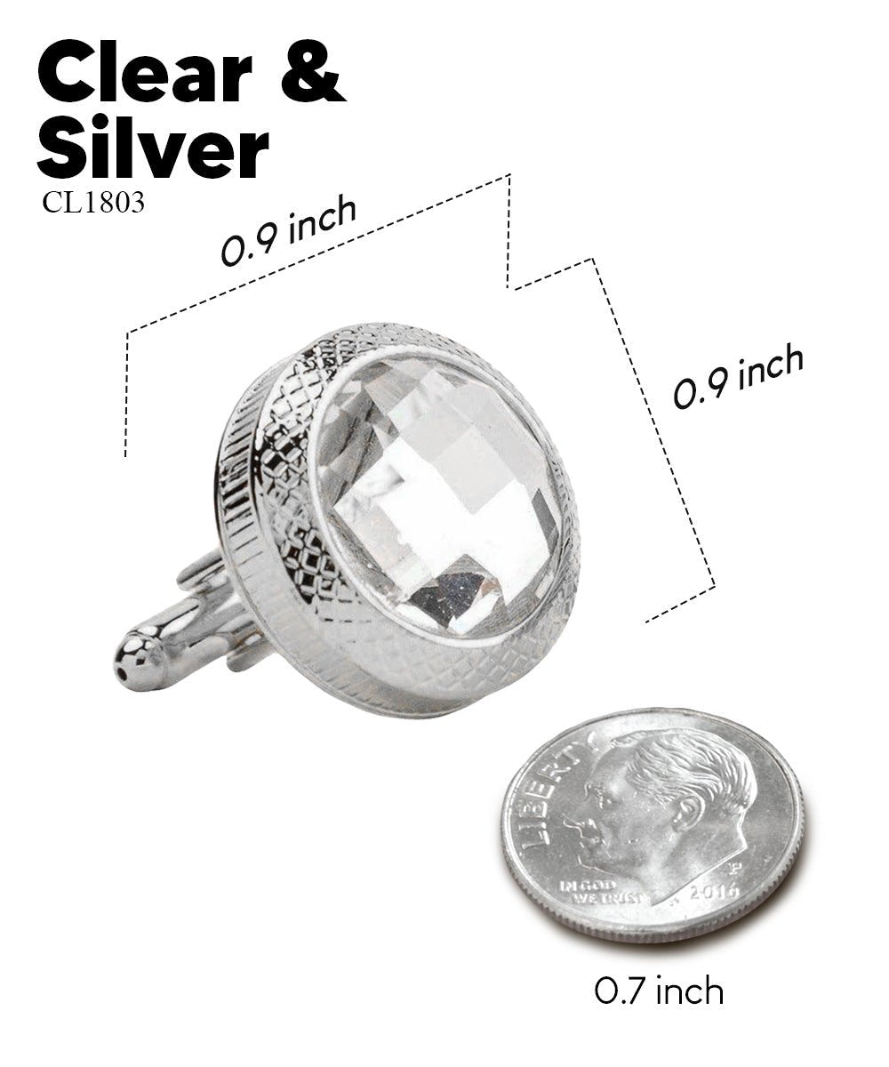Vittorio Vico Button Colorstone Cufflinks: CL18XX Series - Suits You Sir - Clear and Silver - 