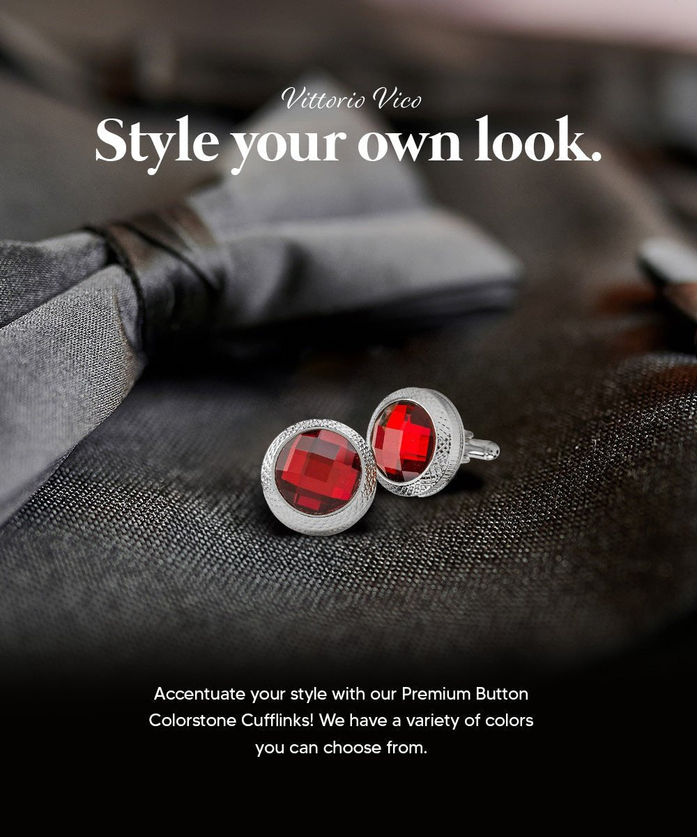 Vittorio Vico Button Colorstone Cufflinks: CL18XX Series - Suits You Sir - Red and Silver - 
