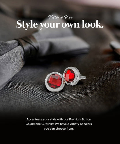 Vittorio Vico Button Colorstone Cufflinks: CL18XX Series - Suits You Sir - Red and Silver - 