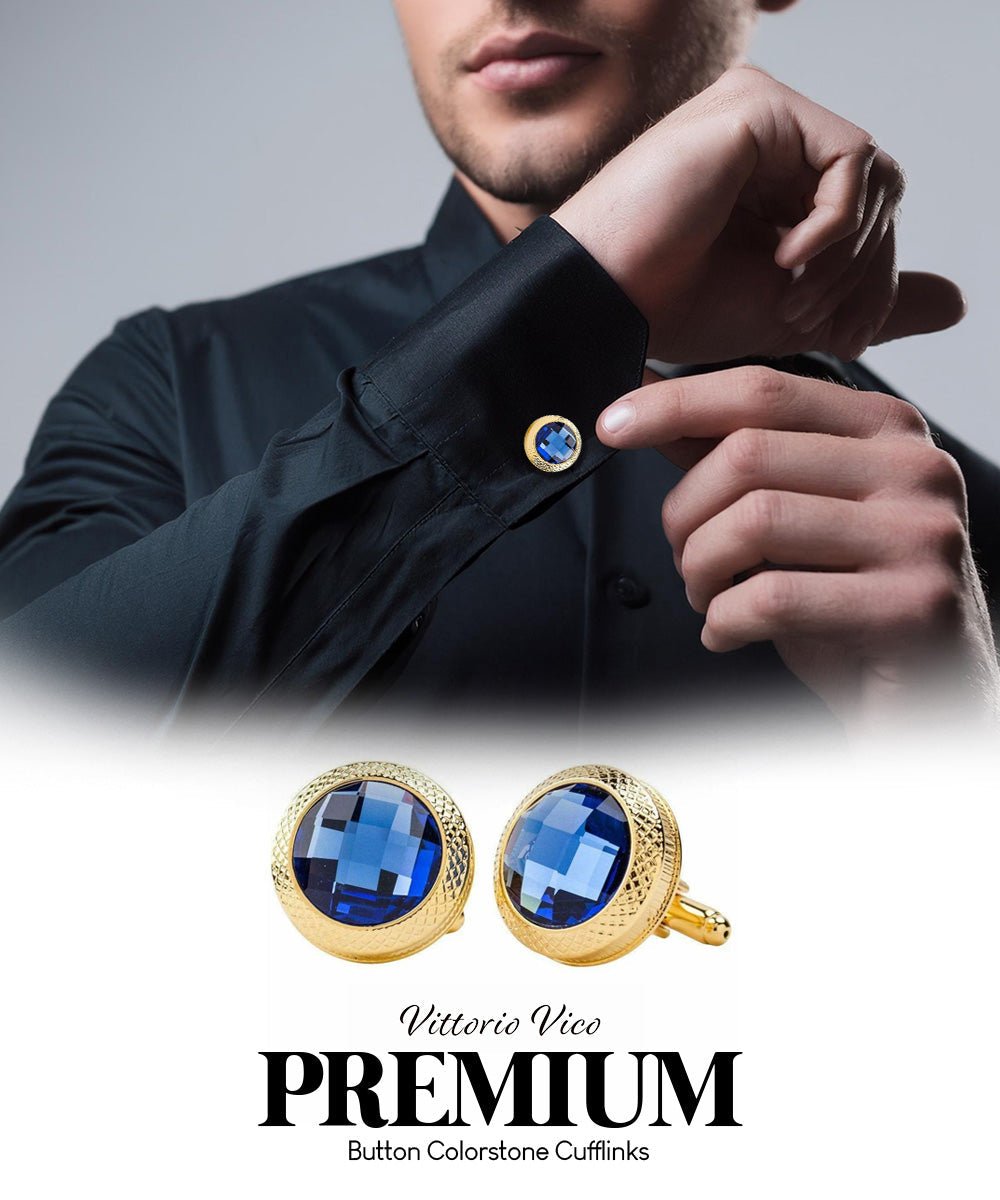Vittorio Vico Button Colorstone Cufflinks: CL18XX Series - Suits You Sir - Royal Blue and Gold - 