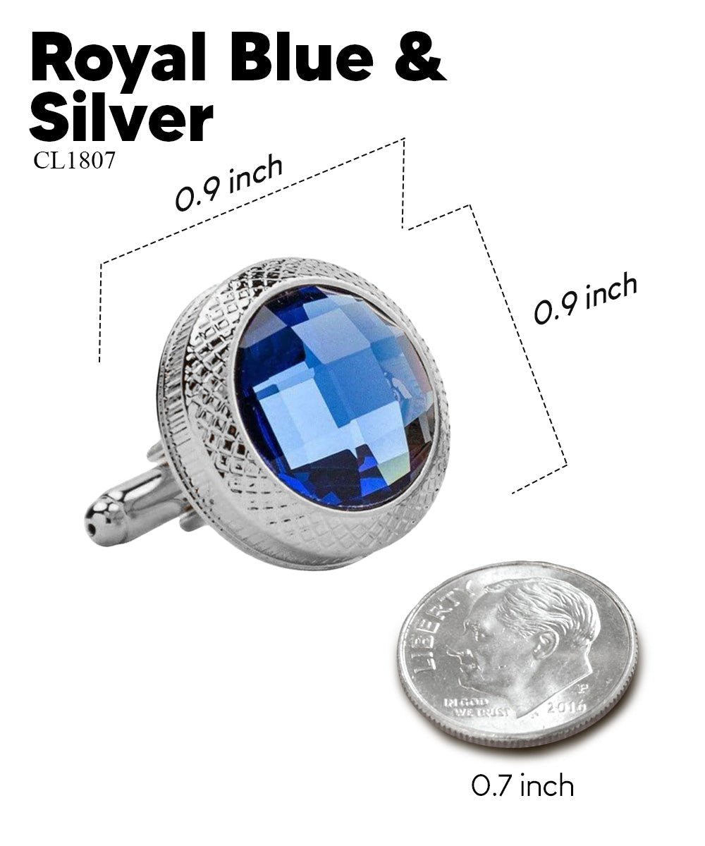 Vittorio Vico Button Colorstone Cufflinks: CL18XX Series - Suits You Sir - Royal Blue and Silver - 