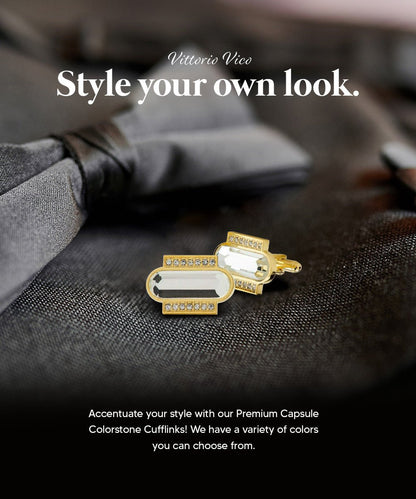 Vittorio Vico Capsule Colorstone Cufflinks: CL17XX Series - Suits You Sir - Clear and Gold - 