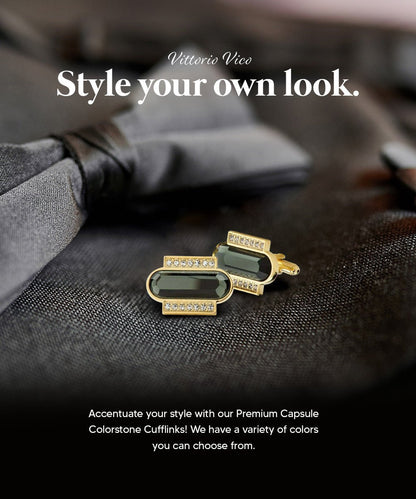 Vittorio Vico Capsule Colorstone Cufflinks: CL17XX Series - Suits You Sir - Olive Green and Gold - 