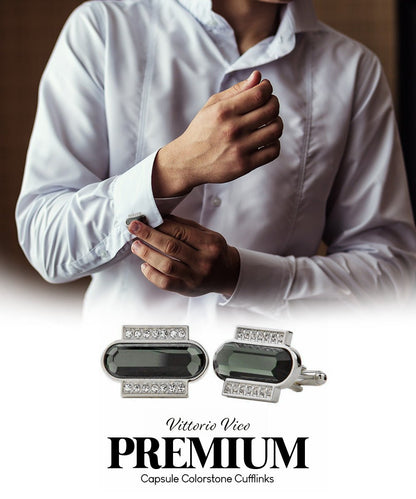 Vittorio Vico Capsule Colorstone Cufflinks: CL17XX Series - Suits You Sir - Olive Green and Silver - 