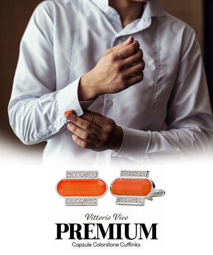Vittorio Vico Capsule Colorstone Cufflinks: CL17XX Series - Suits You Sir - Orange and Silver - 
