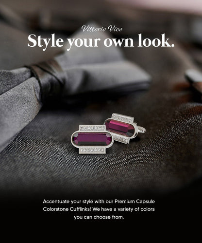 Vittorio Vico Capsule Colorstone Cufflinks: CL17XX Series - Suits You Sir - Purple and Silver - 