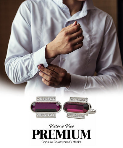 Vittorio Vico Capsule Colorstone Cufflinks: CL17XX Series - Suits You Sir - Purple and Silver - 
