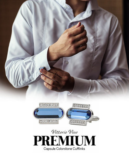Vittorio Vico Capsule Colorstone Cufflinks: CL17XX Series - Suits You Sir - Royal Blue and Silver - 