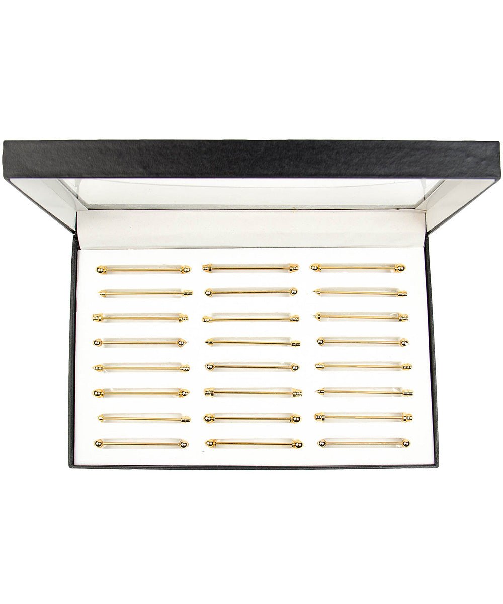 Vittorio Vico Collar Bars in Presentation Box: 24 Pack - Suits You Sir - Gold - Screw