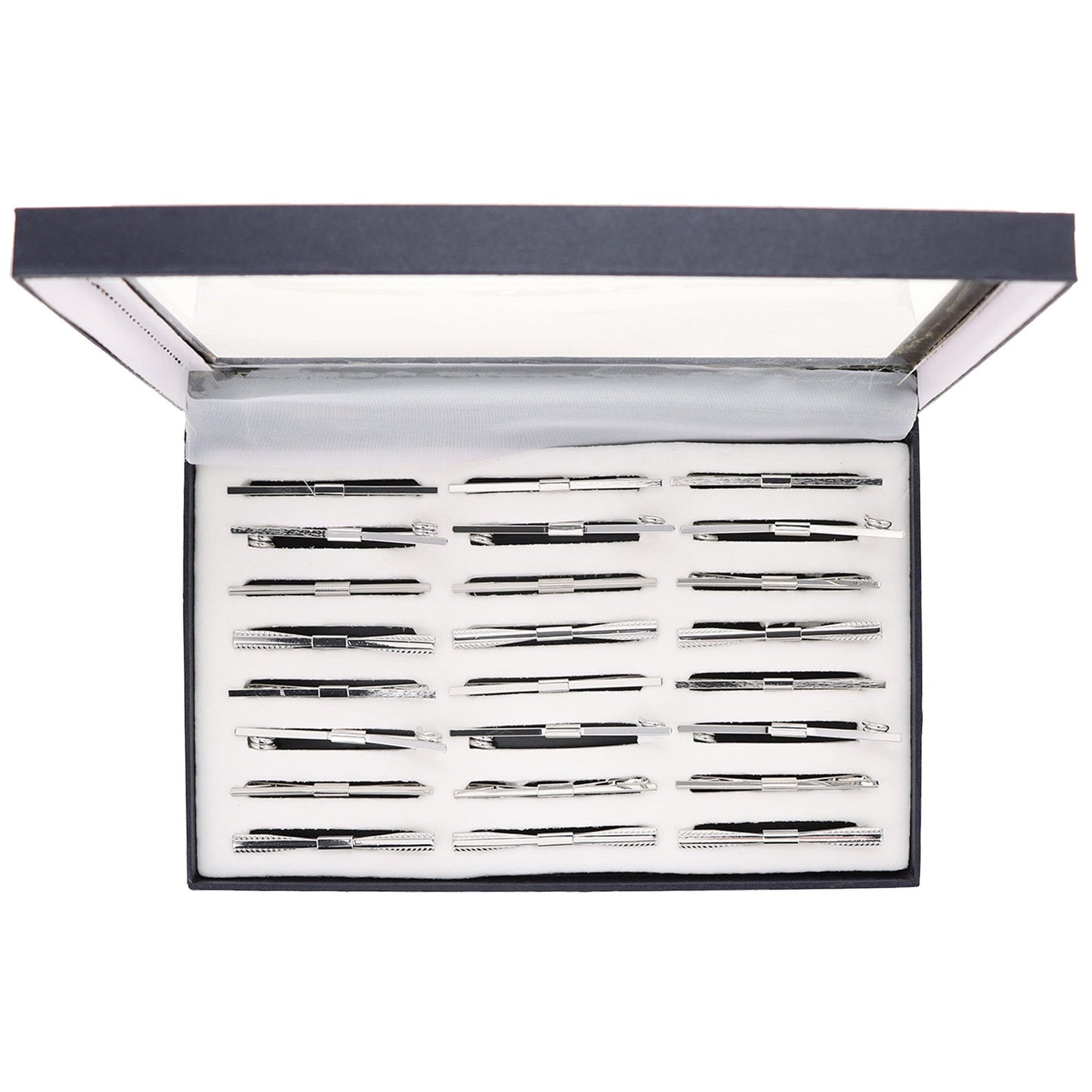 Vittorio Vico Collar Bars in Presentation Box: 24 Pack - Suits You Sir - Silver - Plain