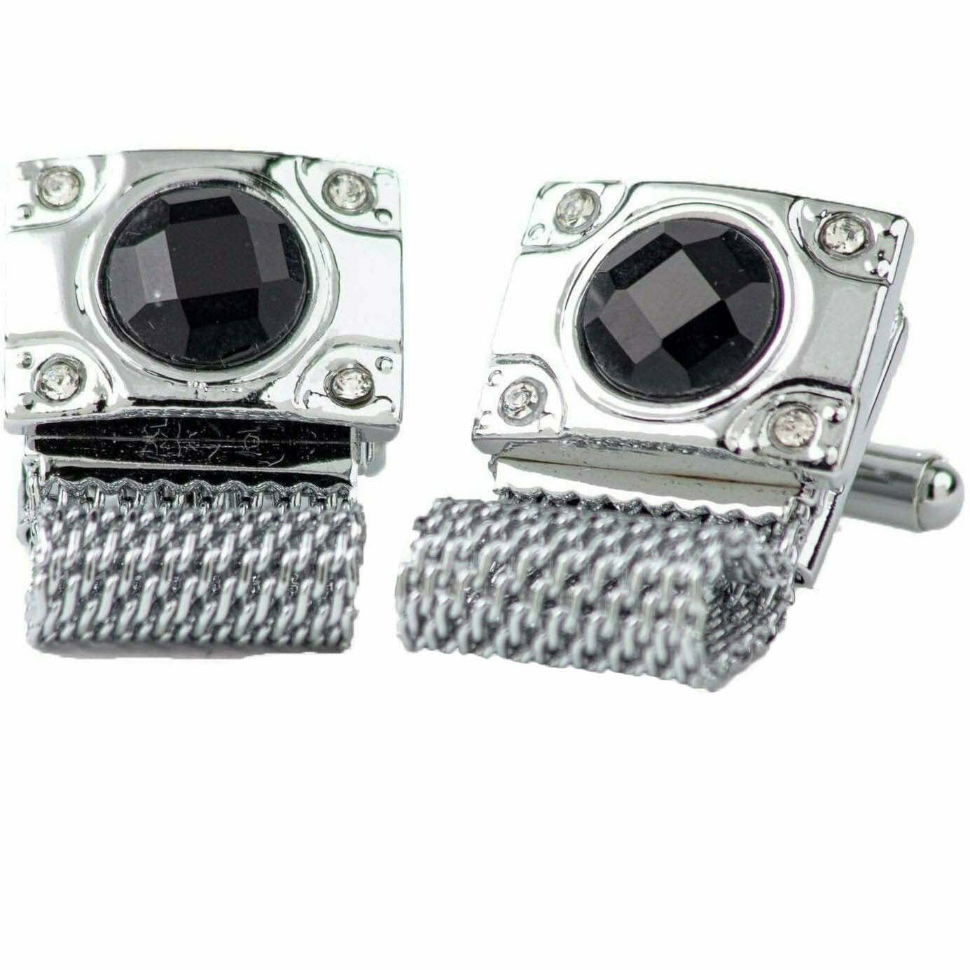 Vittorio Vico Colorful Crystal Chain Cufflinks in Gift Box - Suits You Sir - Black and Silver - 