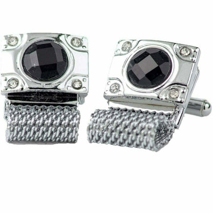 Vittorio Vico Colorful Crystal Chain Cufflinks in Gift Box - Suits You Sir - Black and Silver - 