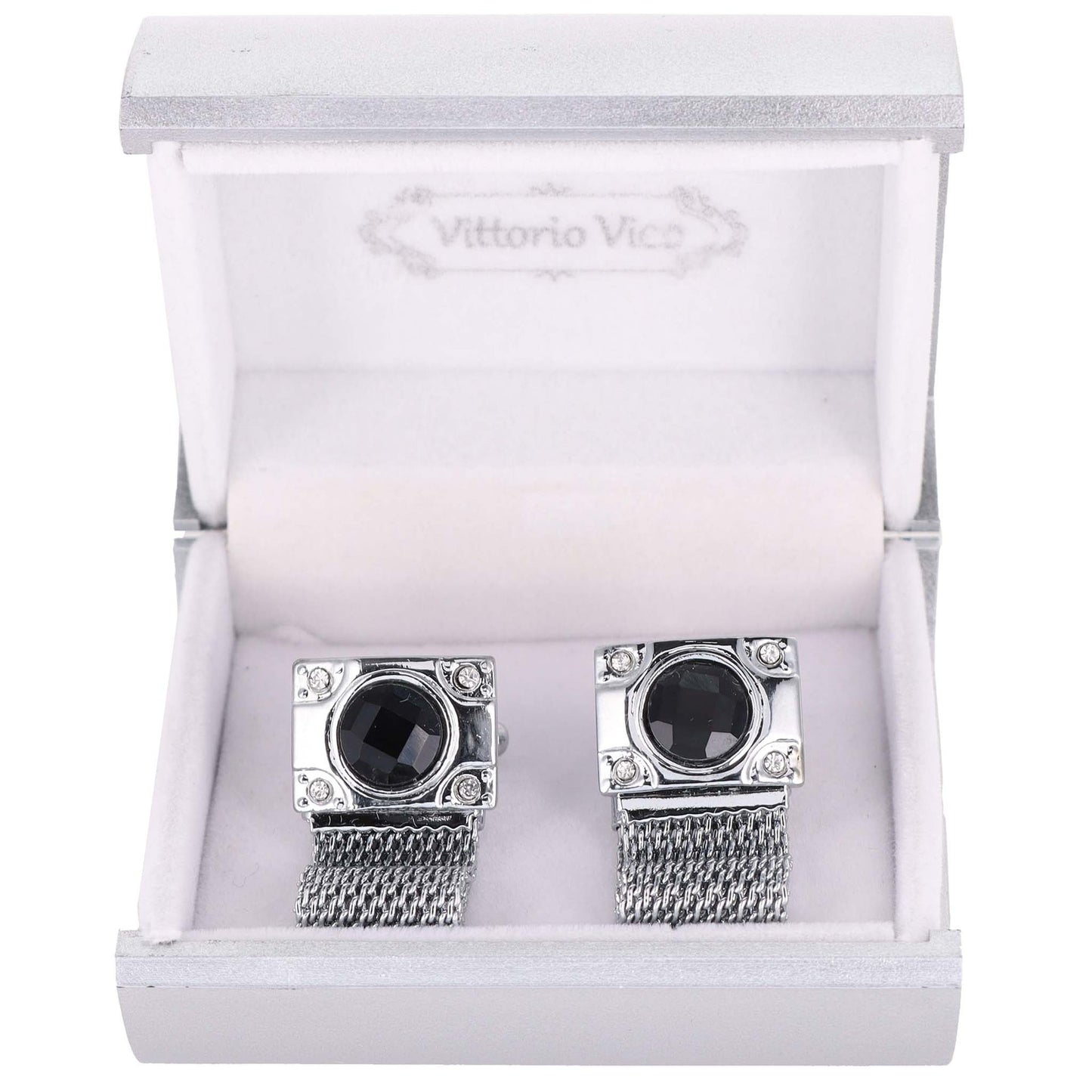 Vittorio Vico Colorful Crystal Chain Cufflinks in Gift Box - Suits You Sir - Brown and Silver - 