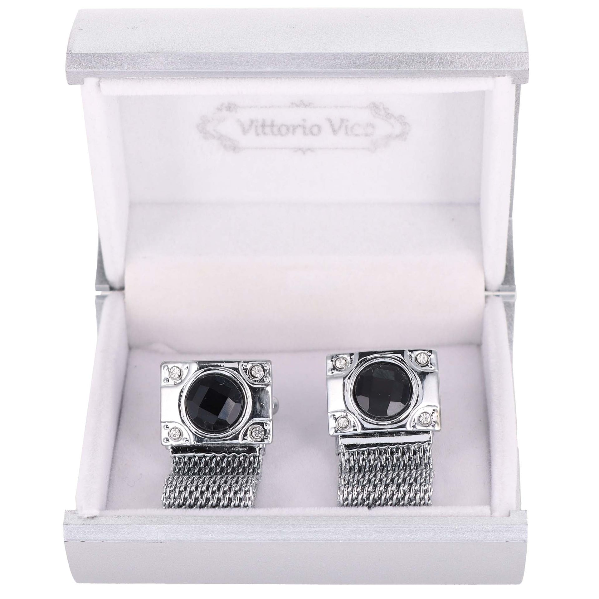 Vittorio Vico Colorful Crystal Chain Cufflinks in Gift Box - Suits You Sir - Brown and Silver - 
