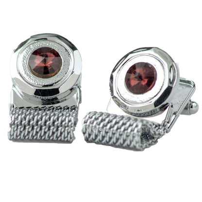Vittorio Vico Colorful Crystal Chain Cufflinks in Gift Box - Suits You Sir - Burgundy and Silver - 