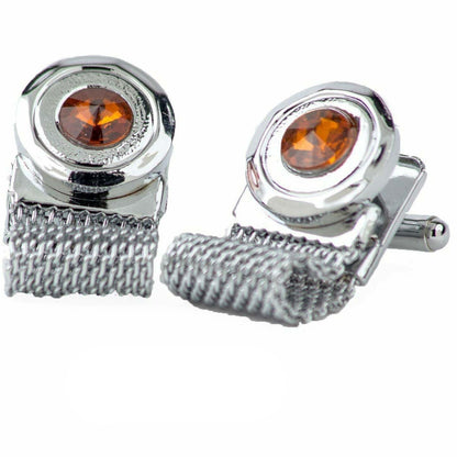 Vittorio Vico Colorful Crystal Chain Cufflinks in Gift Box - Suits You Sir - Orange and Silver - 