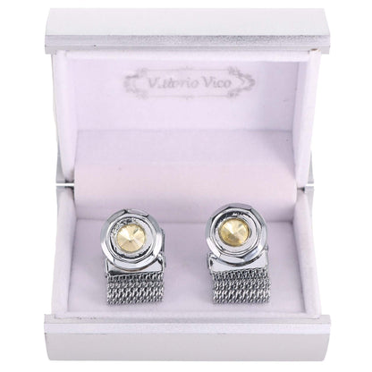 Vittorio Vico Colorful Crystal Chain Cufflinks in Gift Box - Suits You Sir - Yellow and Silver - 